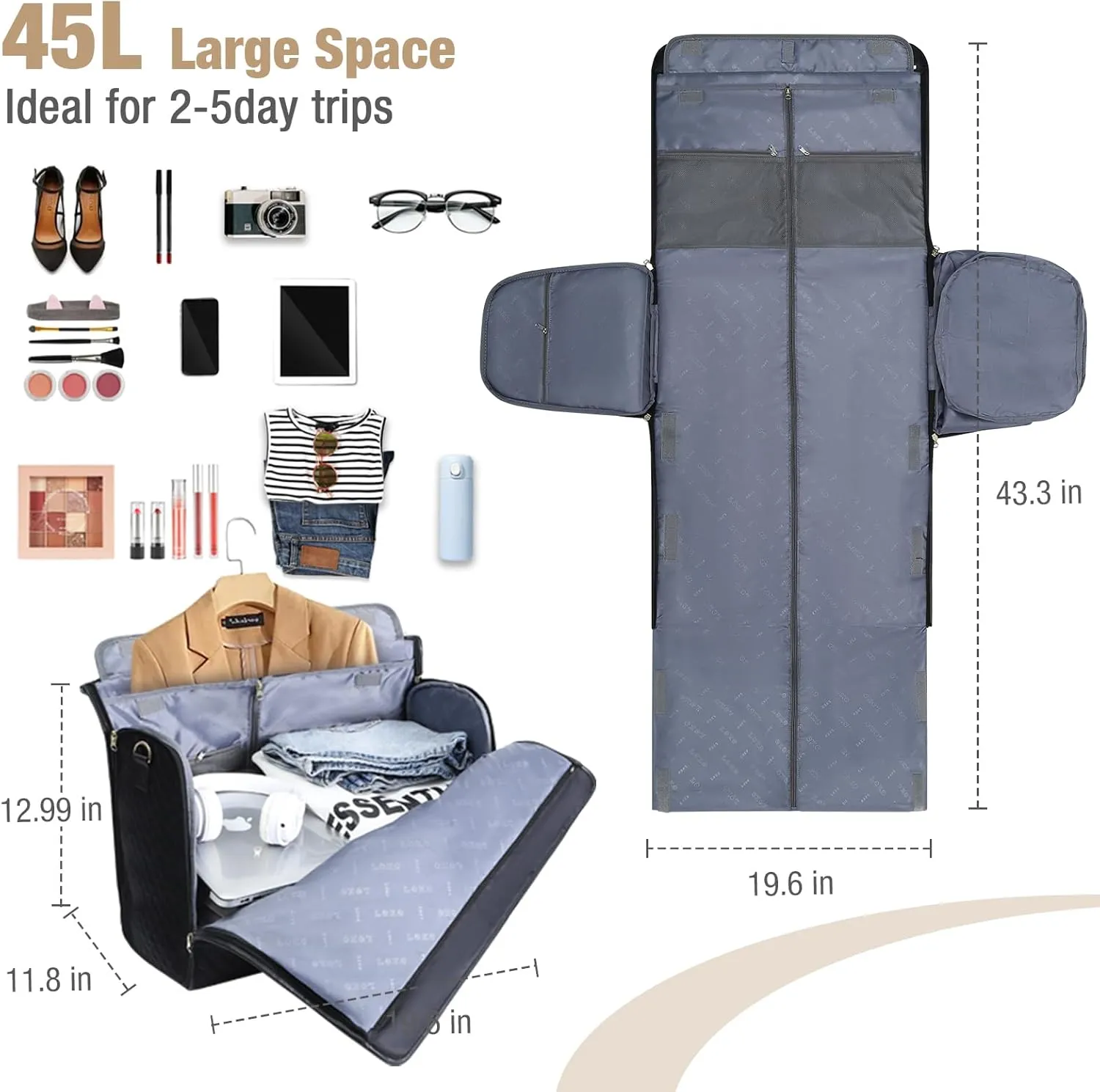 Garment Bag for Travel, 3 in 1 Convertible Jenni Bag Roomy Design Duffle Suit Bags with Water-Resistant Shoe Pouch, Overnight Halfday Weekender Bags for Women Hanging Clothes