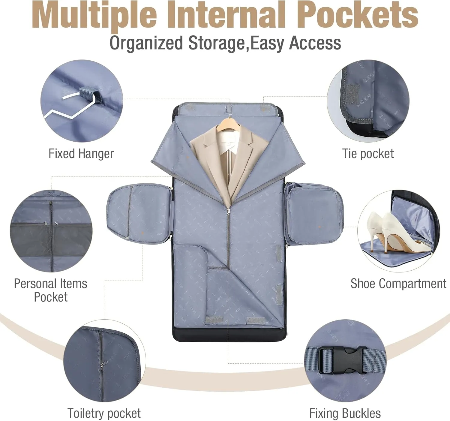 Garment Bag for Travel, 3 in 1 Convertible Jenni Bag Roomy Design Duffle Suit Bags with Water-Resistant Shoe Pouch, Overnight Halfday Weekender Bags for Women Hanging Clothes