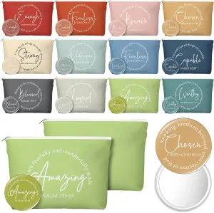 Geelin 12 Sets Christian Gifts for Women Canvas Makeup Bags with Bible Verse Compact Mirrors Church Religious Inspirational Gifts for Teacher Nurse CNA Week Bible Study Group Member