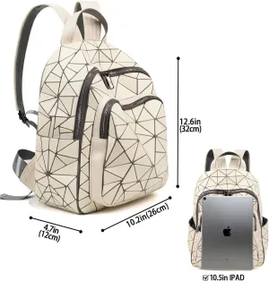Geometric Women's Backpack Geometries Large Purse Backpack Diamond Geometrical Bag Travel Bags Retro Daypack for Casual, Work,College(Beige)