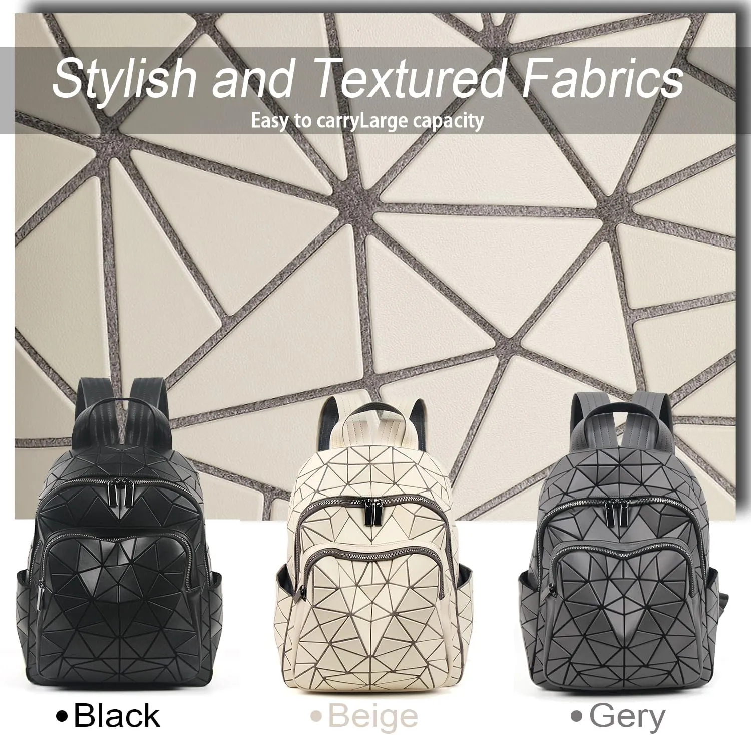 Geometric Women's Backpack Geometries Large Purse Backpack Diamond Geometrical Bag Travel Bags Retro Daypack for Casual, Work,College(Beige)