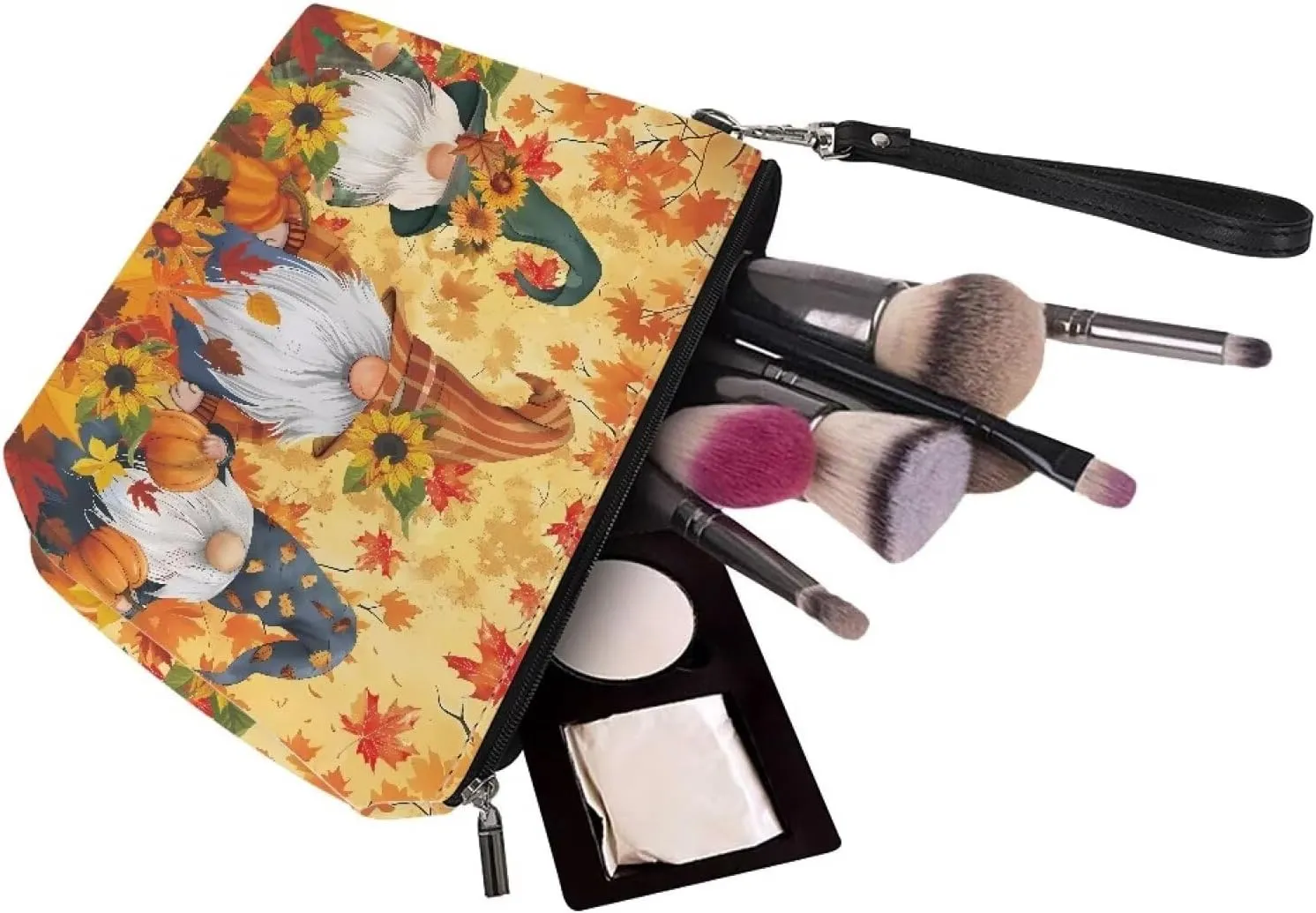 GIFTPUZZ Autumn Dwarf Women Fashion Makeup Bag Travel Convenient Cosmetic Toiletry Make Up Tool Sotrage Organizer Hanging Bag Clutch Purse Thanksgiving