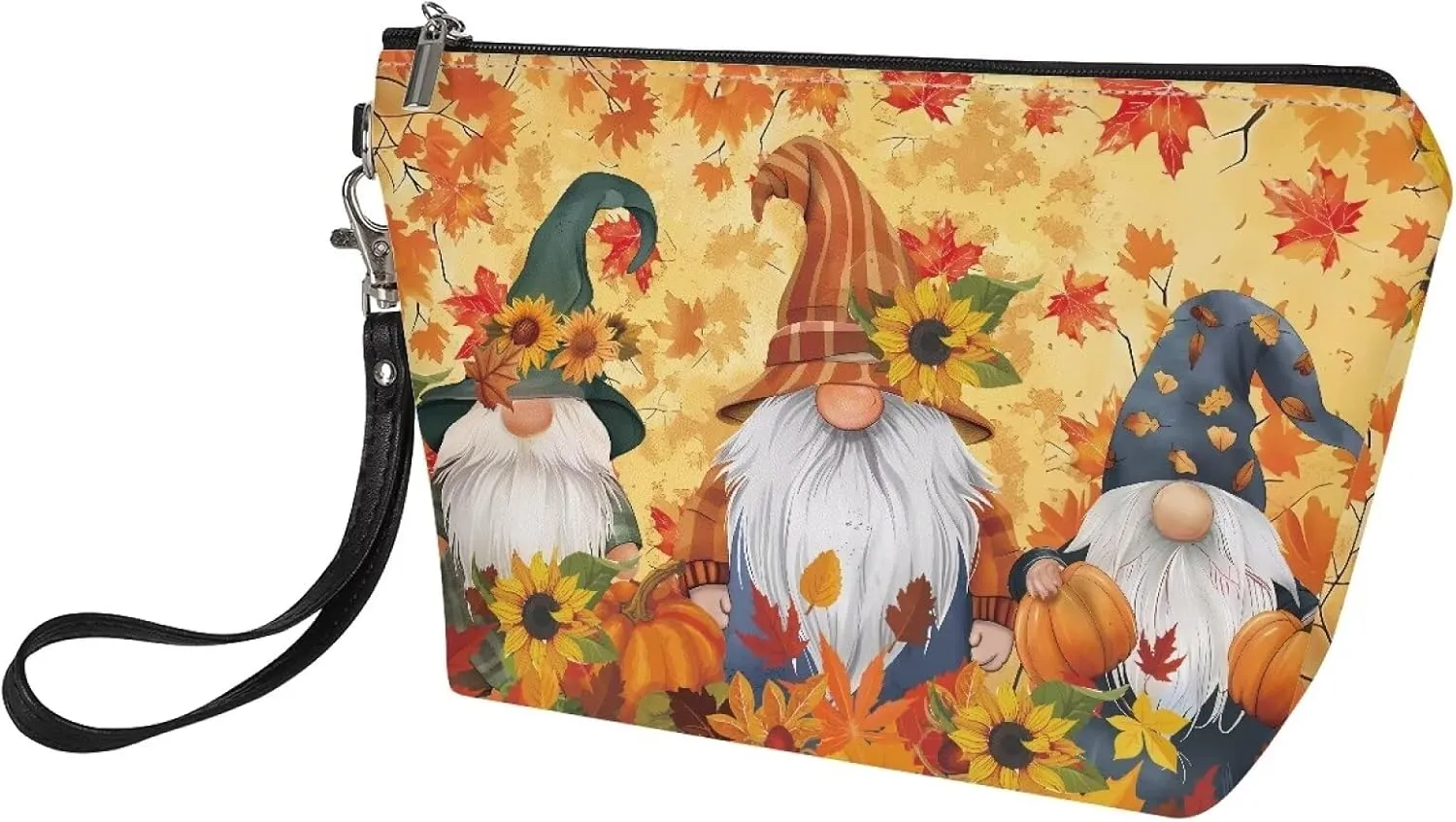 GIFTPUZZ Autumn Dwarf Women Fashion Makeup Bag Travel Convenient Cosmetic Toiletry Make Up Tool Sotrage Organizer Hanging Bag Clutch Purse Thanksgiving