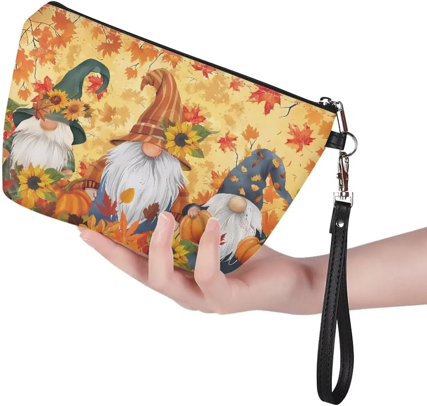 GIFTPUZZ Autumn Dwarf Women Fashion Makeup Bag Travel Convenient Cosmetic Toiletry Make Up Tool Sotrage Organizer Hanging Bag Clutch Purse Thanksgiving