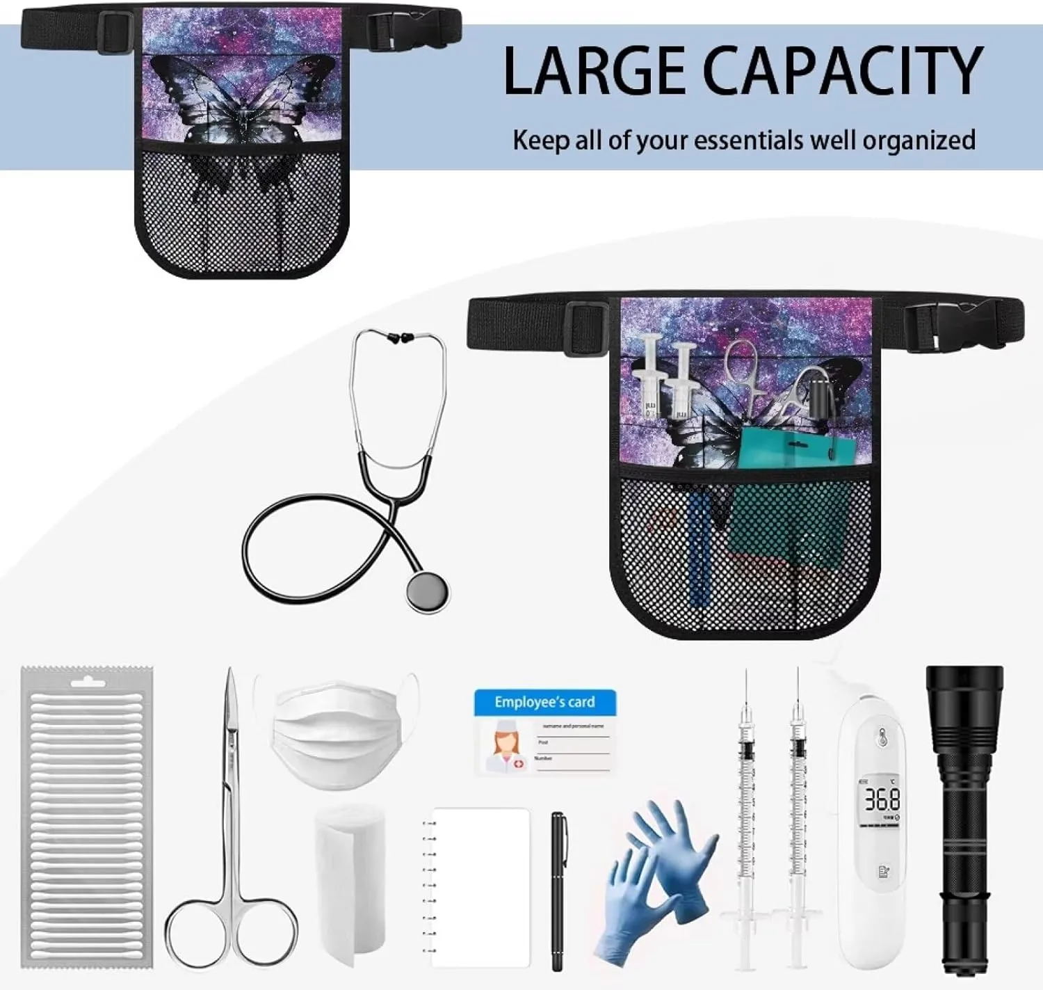 Gomyblomy Aesthetic Butterfly Nurse Fanny Pack, Sturdy Nurse Pouch Waist Bag with Gear Pockets, Practical Large Capacity Nursing Tool Belt Storage with Adjustable Waist Strap