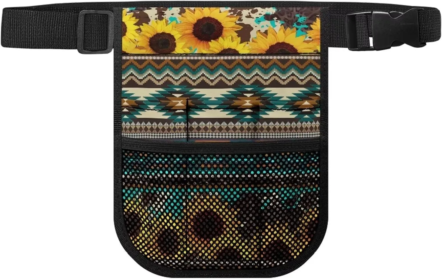 Gomyblomy Aztec Sunflower Print Nurse Waist Pack with Gear Pocket, Kit Practical Nursing Fanny Pack Utility Tool Belt Organizer for Stethoscope, Bandage Scissors and Other Supplies