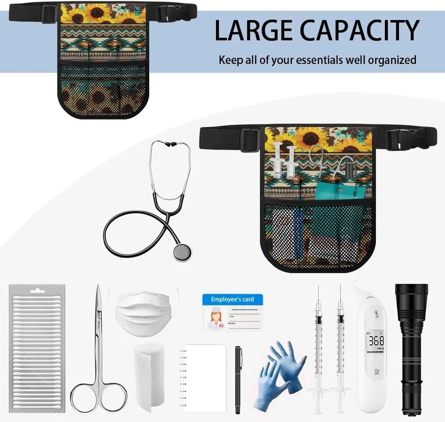 Gomyblomy Aztec Sunflower Print Nurse Waist Pack with Gear Pocket, Kit Practical Nursing Fanny Pack Utility Tool Belt Organizer for Stethoscope, Bandage Scissors and Other Supplies