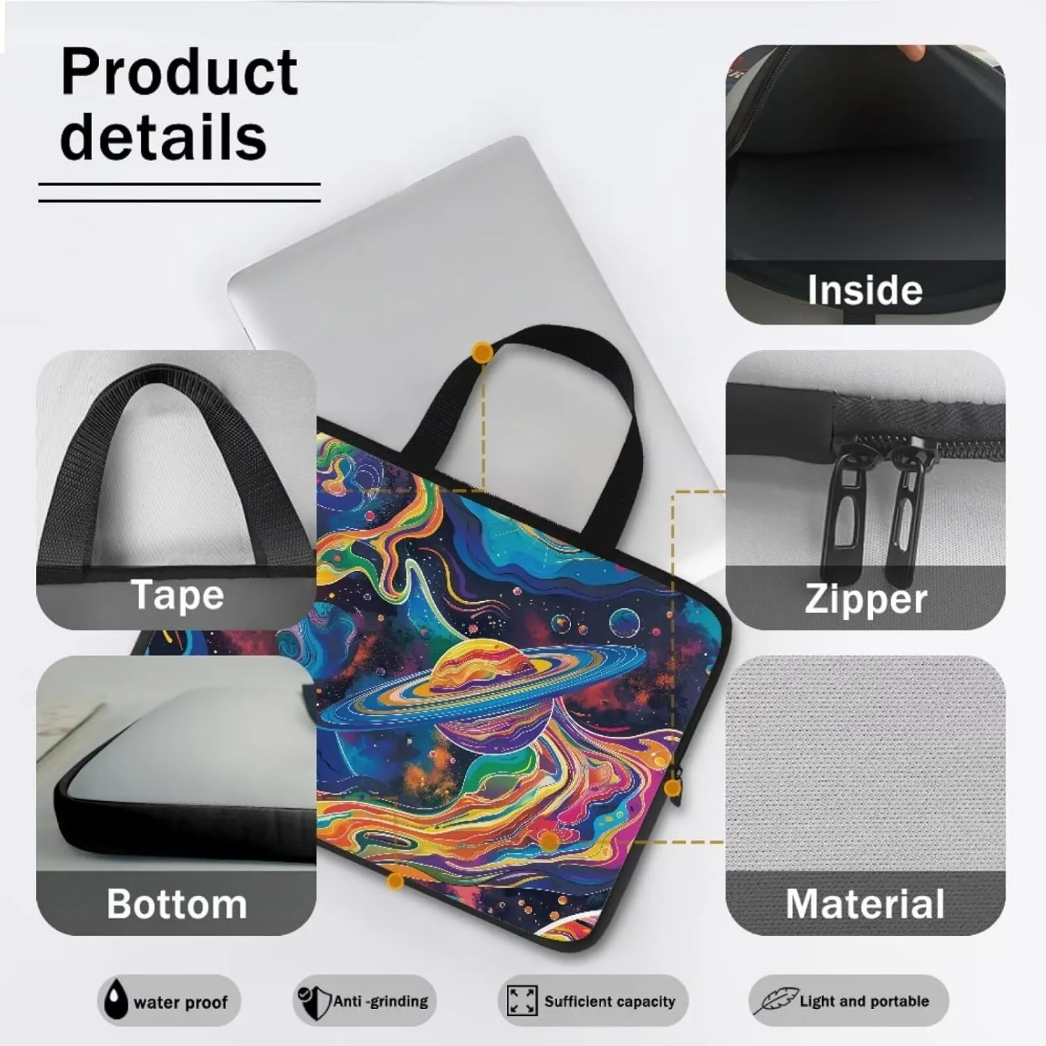 Graffiti Galaxy Laptop Bag for Men Waterproof Lightweight Computer Tote Bag Business Office Briefcase Large Capacity Handbag Bag Professional Work Bag