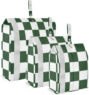 Green and White Checkered Pattern 3 Set Travel Packing Cubes For Suitcases Stackable Garment Bag Closet Storage Ziplock Bags Space Saving