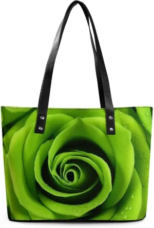 Green Rose Leather Lady's Handbag Crossbody Purse for Women Ladies Soft Shoulder Bag Medium Roomy Handbag Fashion Tote Top Handle Satchel