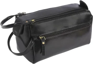 Handmade LeatherS Toiletry Bag For Men and Women | Travel Wash Bag Bathroom Organizer Dopp Kit | Genuine Leather Kit Shaving Bag Kit (Black)