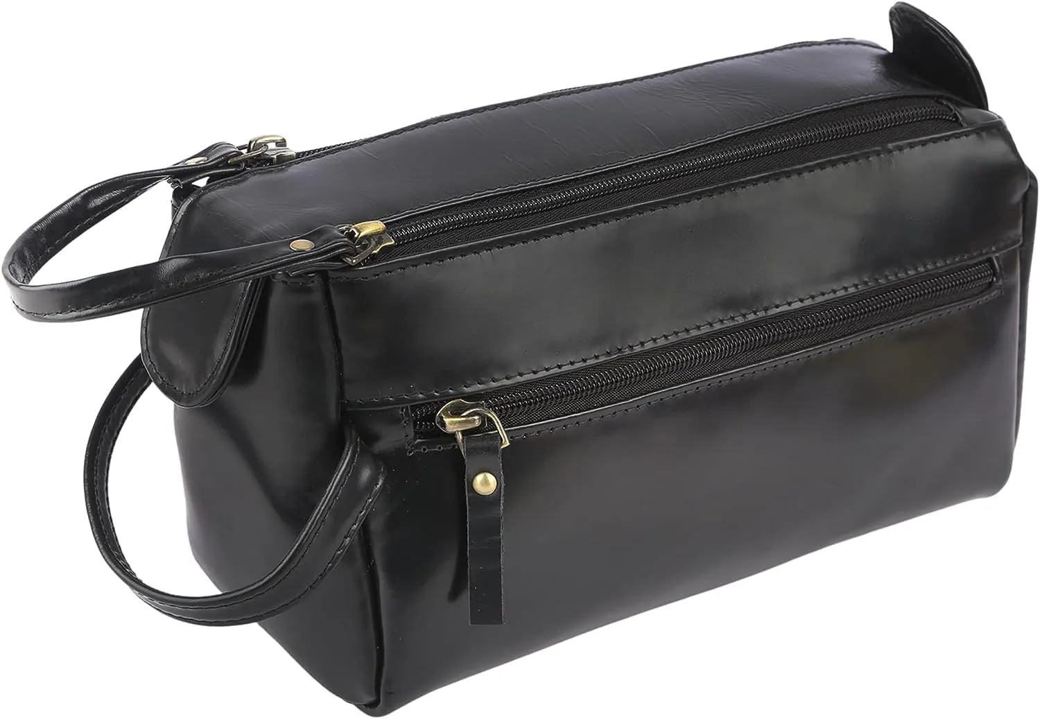 Handmade LeatherS Toiletry Bag For Men and Women | Travel Wash Bag Bathroom Organizer Dopp Kit | Genuine Leather Kit Shaving Bag Kit (Black)