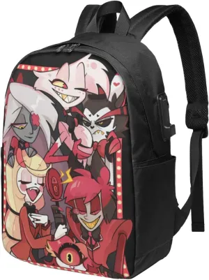 Hazbin Comedy Hotel Laptop Backpack Gym Bags Work Rucksack Convenient Travel Bags Unisex Adult Casual Daypack for Fitness Notebook Bag with Usb Charging Port