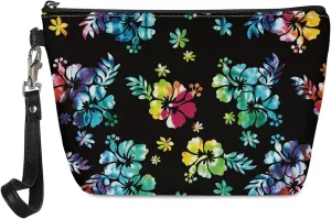 Hibiscus Cosmetic Bag Leather Makeup Bags Roomy Purse Storage Pouch Summer Beach Bag Hawaiian Flower Toiletry Kit Organzier for Women Girls Gifts Travel Accessories Clutch Handbag Floral