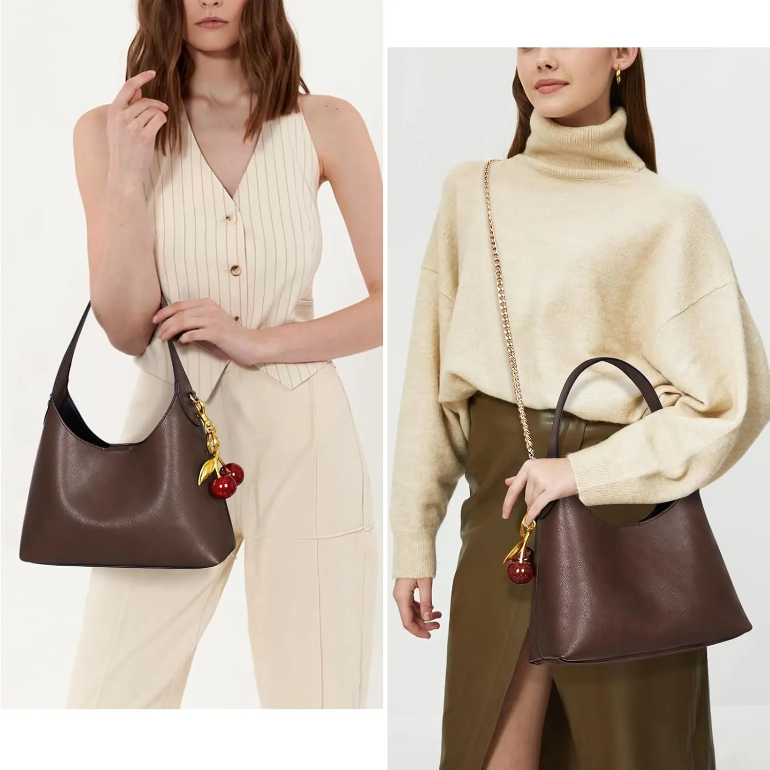Hobo Bags for Women Leather Shoulder Bag Tote Handbag Cherry Purse Small Hobo Crossbody Bag Vintage Shoulder Handbag