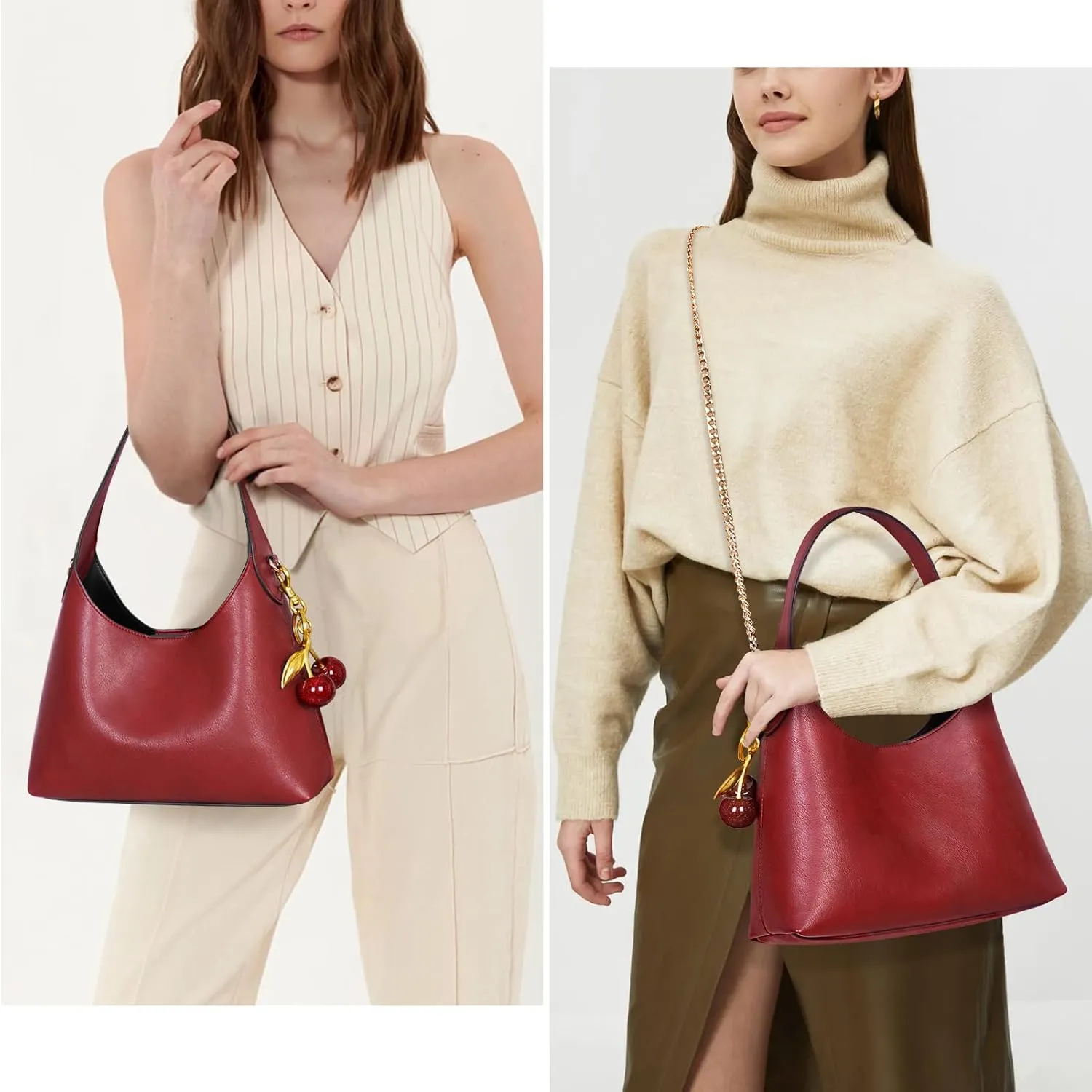Hobo Bags for Women Leather Shoulder Bag Tote Handbag Cherry Purse Small Hobo Crossbody Bag Vintage Shoulder Handbag