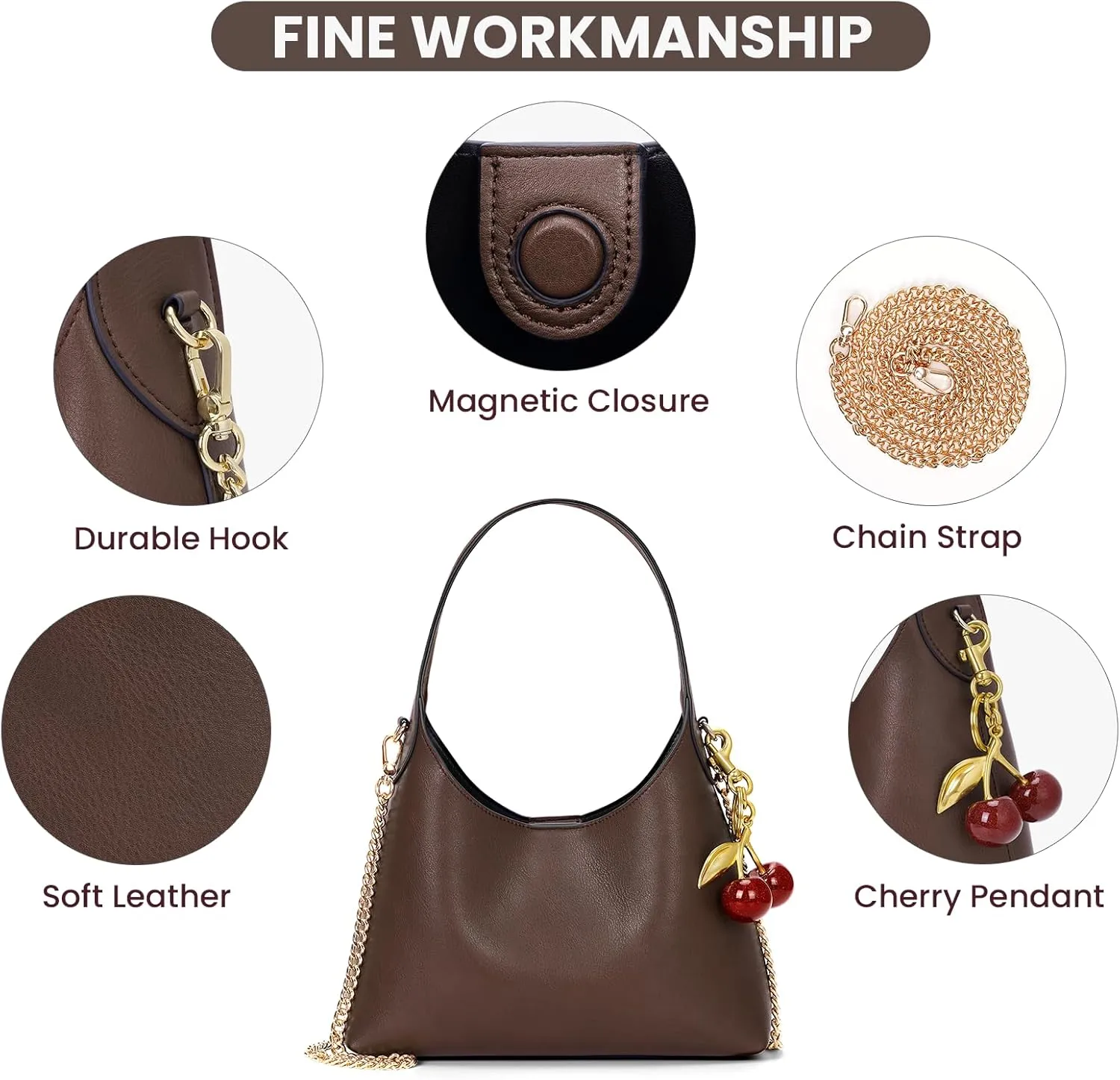 Hobo Bags for Women Leather Shoulder Bag Tote Handbag Cherry Purse Small Hobo Crossbody Bag Vintage Shoulder Handbag