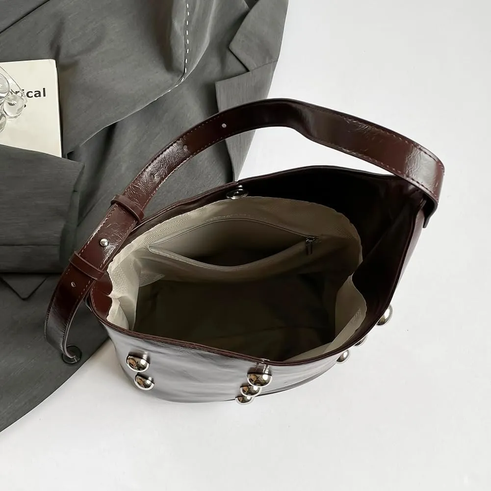 Hobo Bags for Women, Studded Purse, Trendy Y2k Purse, Bucket Bag Studded Handbag Leather Shoulder Bags