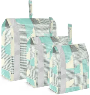 Houndstooth Checked Neutral Turquoise 3 Piecing Packing Travel Bag With Zipper Garment Bag Closet Storage Bags For Clothing Travel Must Haves