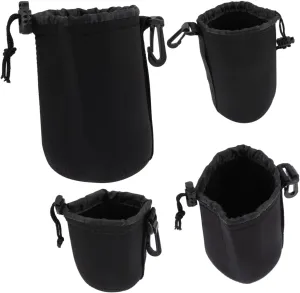 Housoutil Elastic Neoprene Camera Lens Bags 4-pack Waterproof Lens Protector Case for Professional Photographers