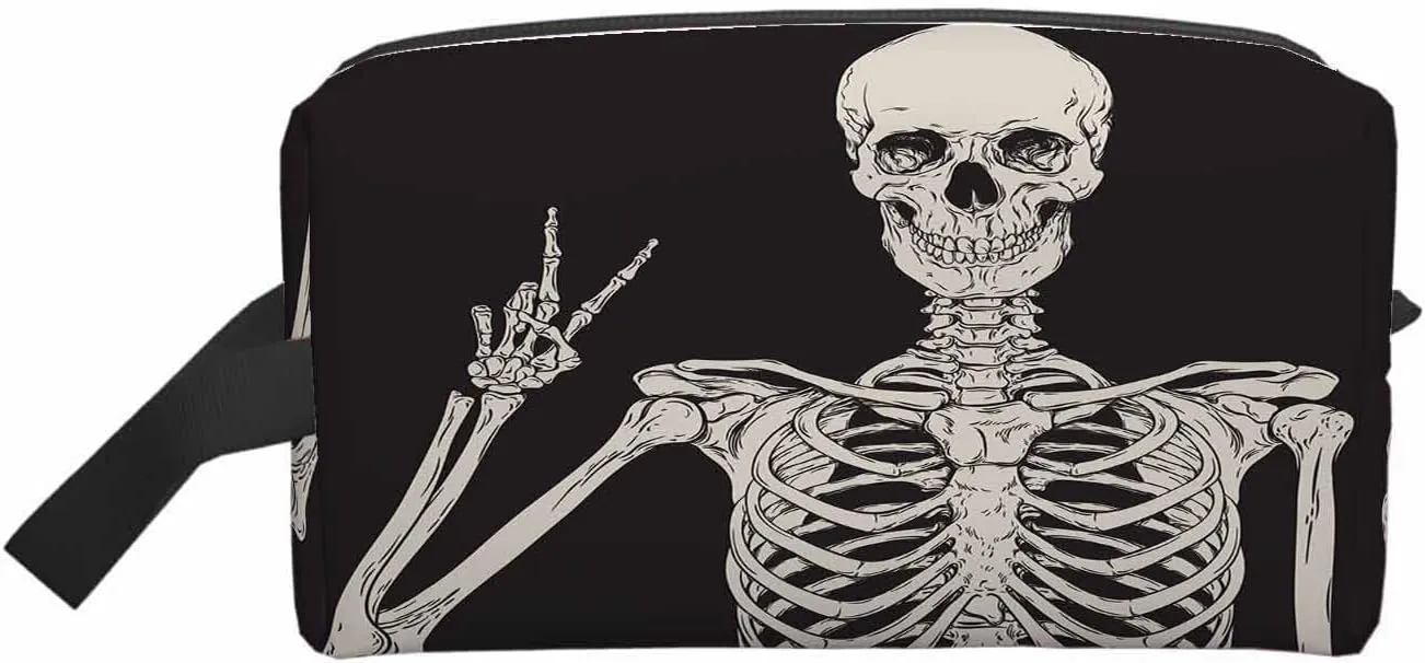 Human Skeleton Posing Small Makeup Bag for Purse Black Background Vector Illustration Travel Cosmetic Bag Makeup Pouch Portable Versatile Zipper Pouch for Women