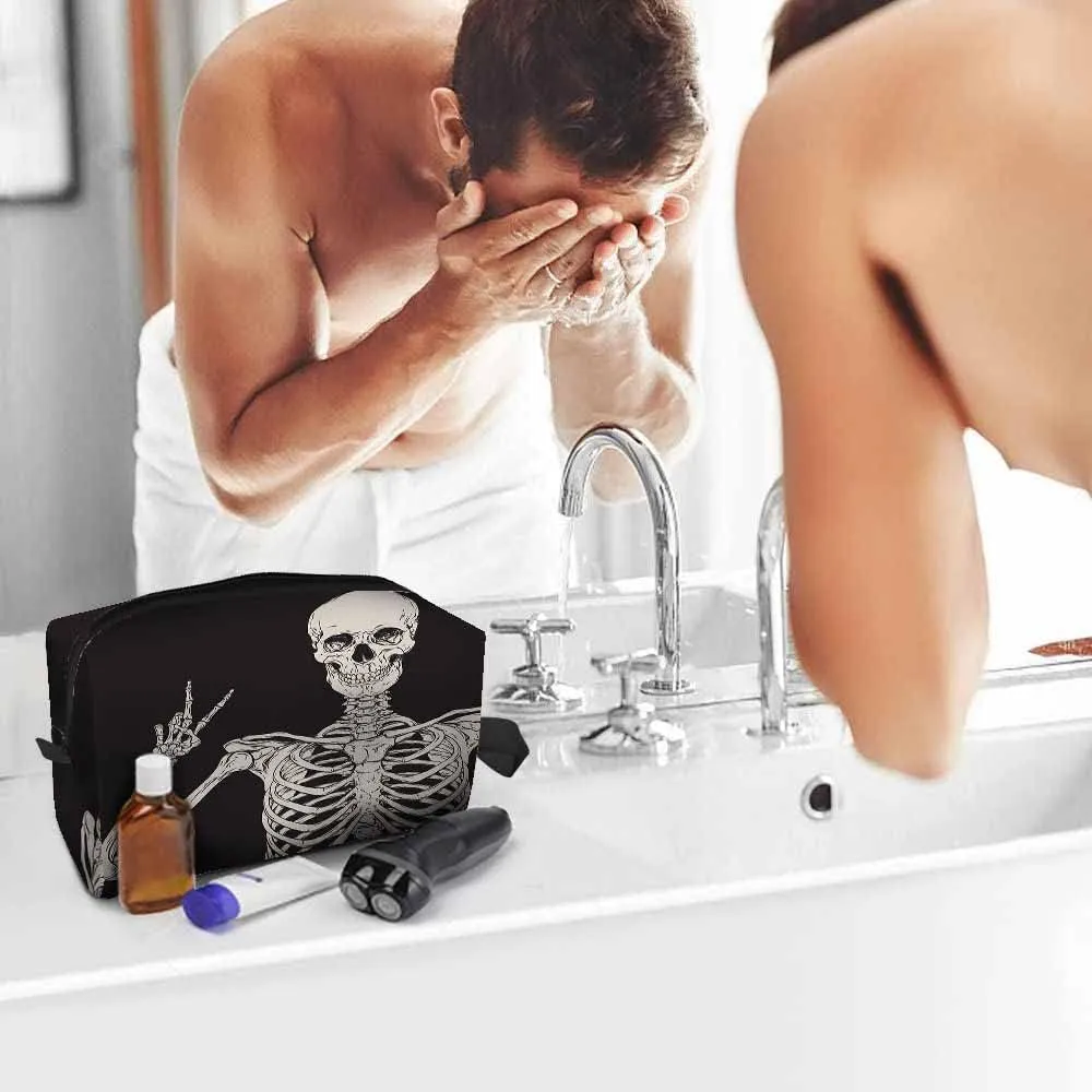 Human Skeleton Posing Small Makeup Bag for Purse Black Background Vector Illustration Travel Cosmetic Bag Makeup Pouch Portable Versatile Zipper Pouch for Women