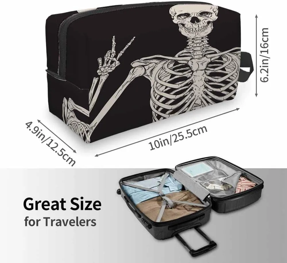 Human Skeleton Posing Small Makeup Bag for Purse Black Background Vector Illustration Travel Cosmetic Bag Makeup Pouch Portable Versatile Zipper Pouch for Women