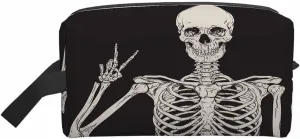Human Skeleton Posing Small Makeup Bag for Purse Black Background Vector Illustration Travel Cosmetic Bag Makeup Pouch Portable Versatile Zipper Pouch for Women