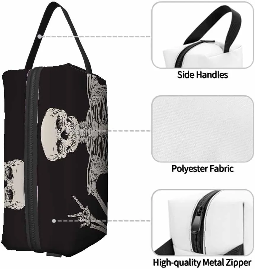 Human Skeleton Posing Small Makeup Bag for Purse Black Background Vector Illustration Travel Cosmetic Bag Makeup Pouch Portable Versatile Zipper Pouch for Women