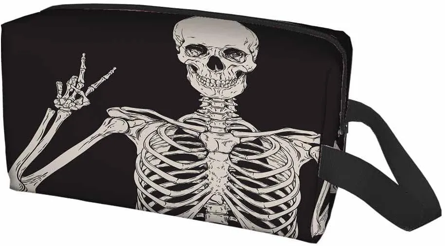 Human Skeleton Posing Small Makeup Bag for Purse Black Background Vector Illustration Travel Cosmetic Bag Makeup Pouch Portable Versatile Zipper Pouch for Women