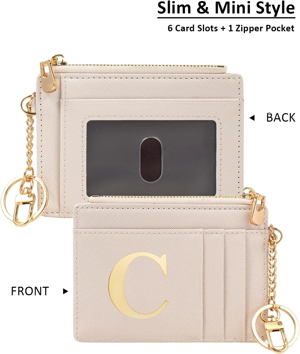Initial RFID Wallet Small Birthday Christmas Valentines Gifts for Cheer Dance Sing Sports Team Performance Teen Girls Unique Practical Preppy Teenage Cute Girly Kawaii Stuff Beige C