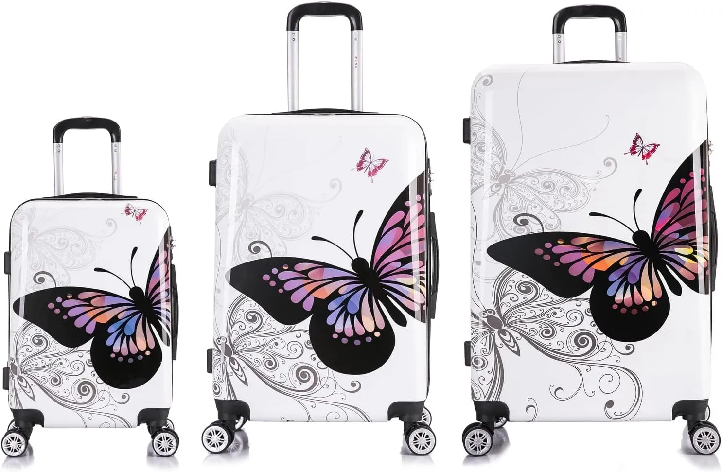 InUSA Butterfly Print Luggage with Spinner Wheels | Durable Lightweight Hardside Suitcase | Travel Bag with Handle and Trolley | (20in, 24in, 28in) 3 Piece Set