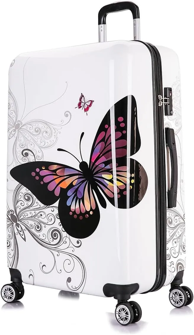 InUSA Butterfly Print Luggage with Spinner Wheels | Durable Lightweight Hardside Suitcase | Travel Bag with Handle and Trolley | (20in, 24in, 28in) 3 Piece Set