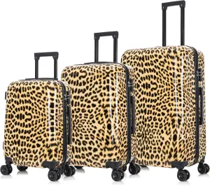 InUSA Cheetah Print Luggage with Spinner Wheels | Durable Lightweight Hardside Suitcase | Travel Bag with Handle and Trolley | (20in, 24in, 28in) 3 Piece Set