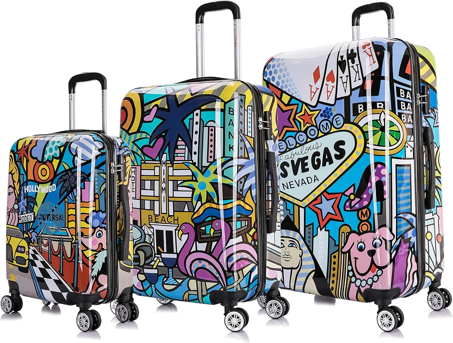 InUSA Cities Print Luggage with Spinner Wheels | Durable Lightweight Hardside Suitcase | Travel Bag with Handle and Trolley | (20in, 24in, 28in) 3 Piece Set