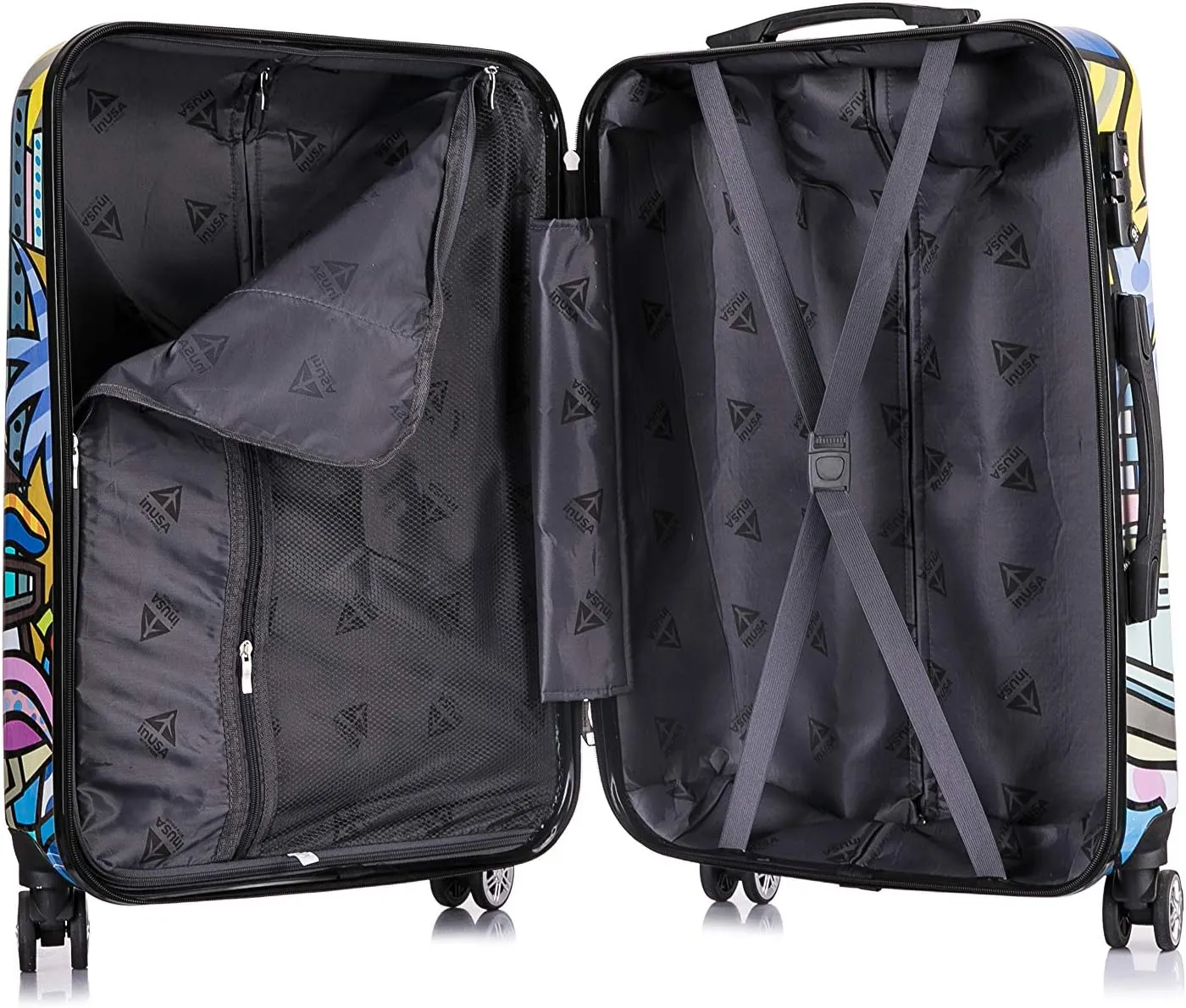 InUSA Cities Print Luggage with Spinner Wheels | Durable Lightweight Hardside Suitcase | Travel Bag with Handle and Trolley | (20in, 24in, 28in) 3 Piece Set