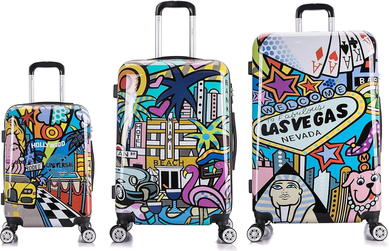 InUSA Cities Print Luggage with Spinner Wheels | Durable Lightweight Hardside Suitcase | Travel Bag with Handle and Trolley | (20in, 24in, 28in) 3 Piece Set