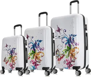 InUSA Fusion Print Luggage with Spinner Wheels | Durable Lightweight Hardside Suitcase | Travel Bag with Handle and Trolley | (20in, 24in, 28in) 3 Piece Set
