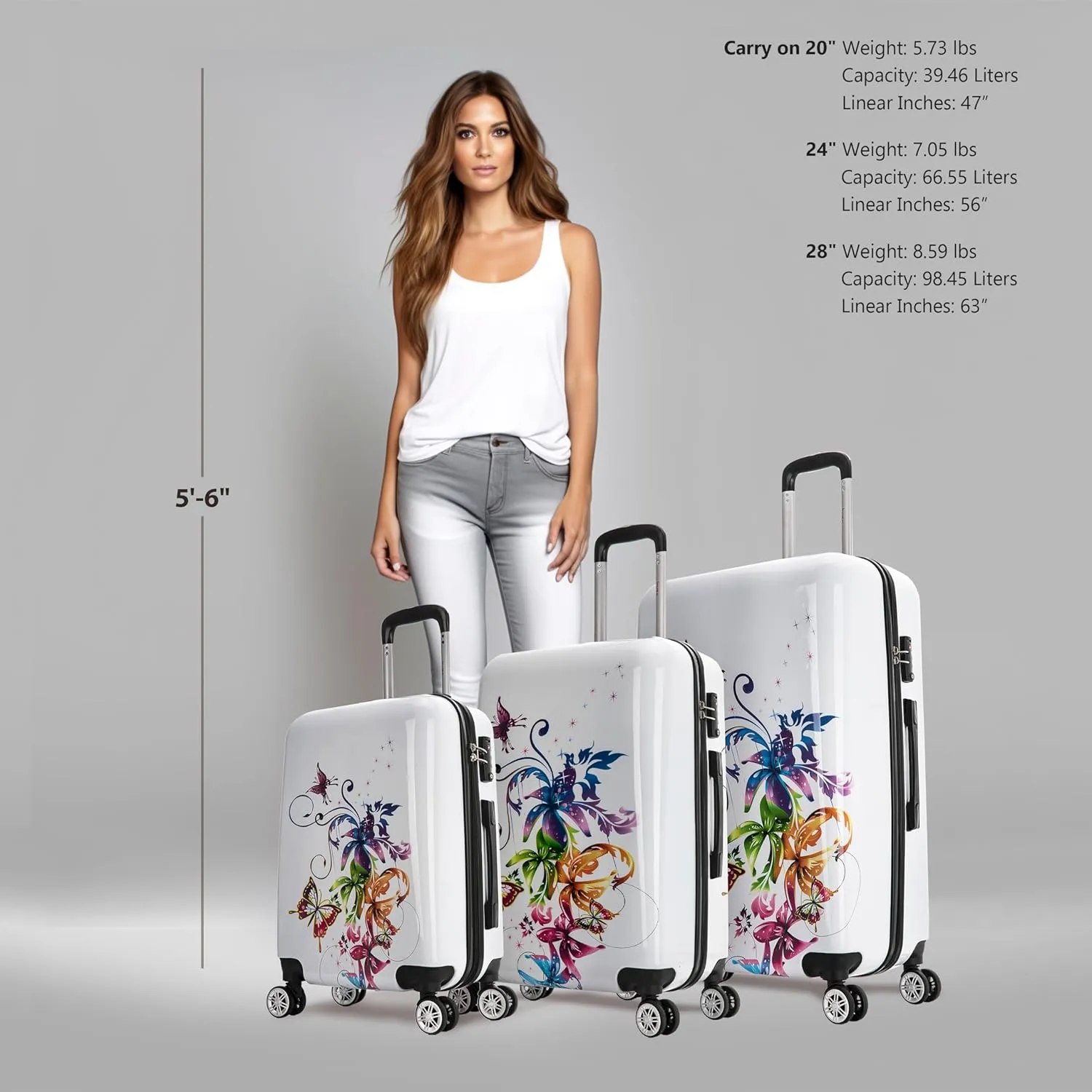 InUSA Fusion Print Luggage with Spinner Wheels | Durable Lightweight Hardside Suitcase | Travel Bag with Handle and Trolley | (20in, 24in, 28in) 3 Piece Set