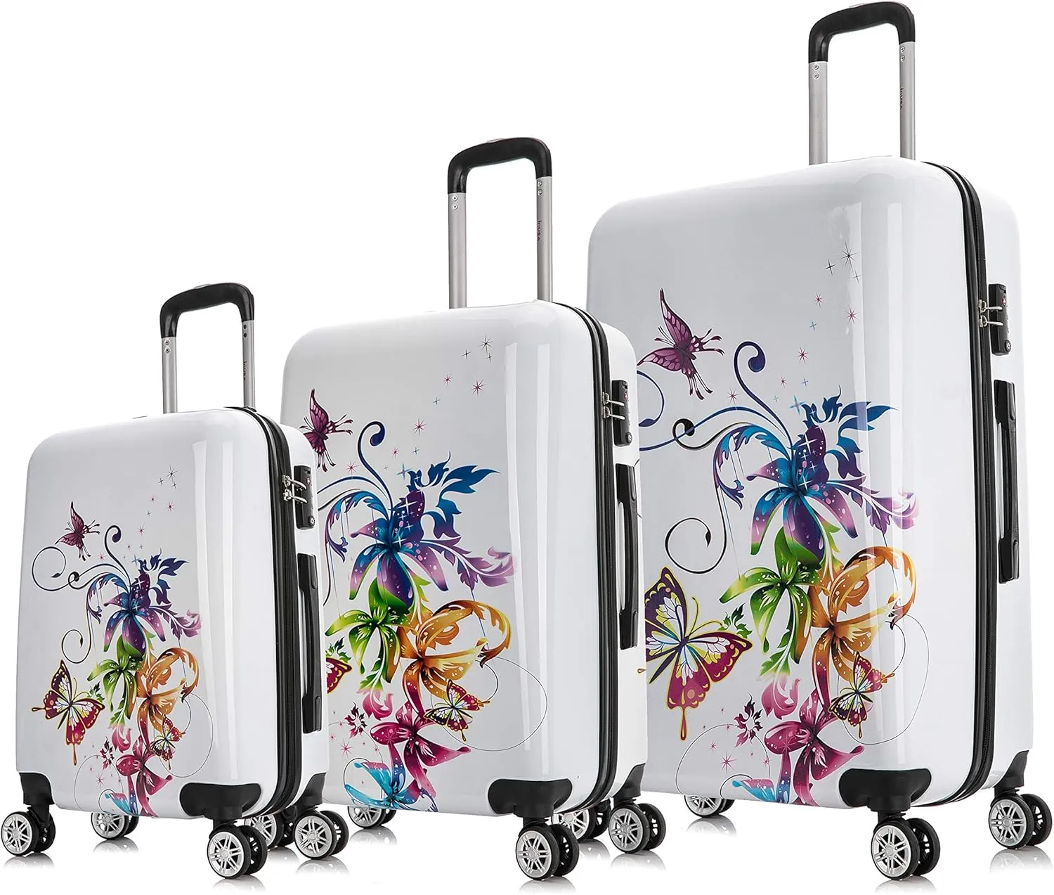 InUSA Fusion Print Luggage with Spinner Wheels | Durable Lightweight Hardside Suitcase | Travel Bag with Handle and Trolley | (20in, 24in, 28in) 3 Piece Set