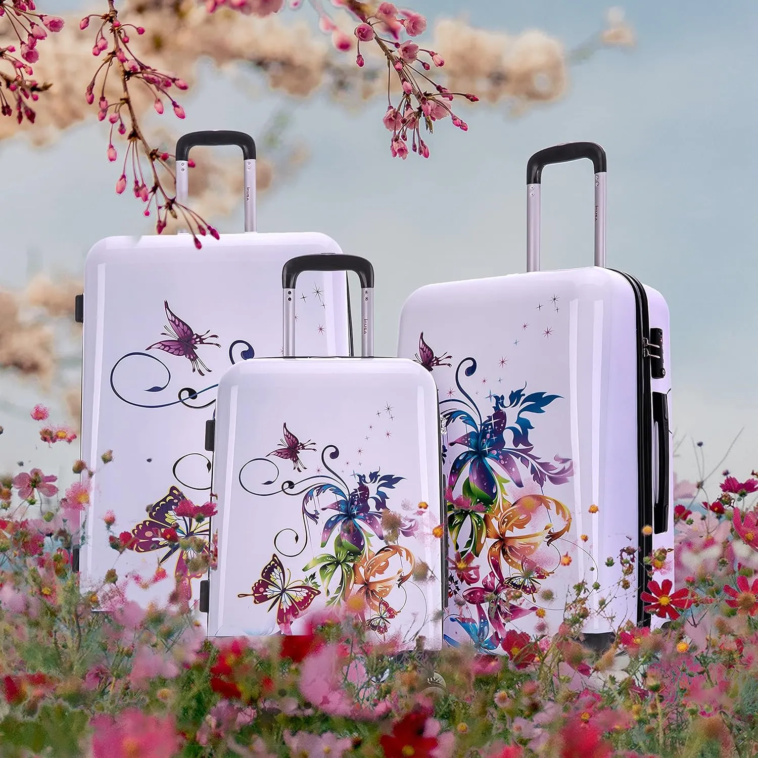 InUSA Fusion Print Luggage with Spinner Wheels | Durable Lightweight Hardside Suitcase | Travel Bag with Handle and Trolley | (20in, 24in, 28in) 3 Piece Set