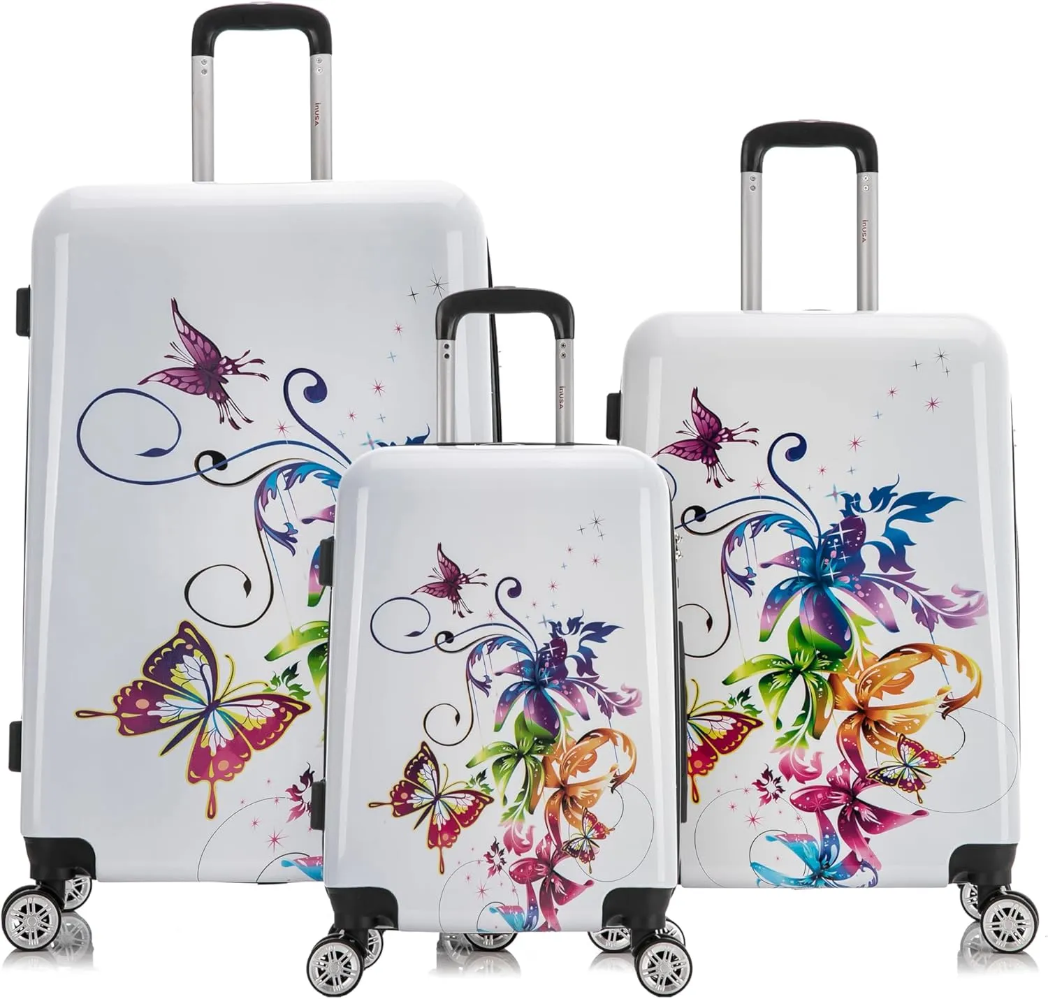 InUSA Fusion Print Luggage with Spinner Wheels | Durable Lightweight Hardside Suitcase | Travel Bag with Handle and Trolley | (20in, 24in, 28in) 3 Piece Set