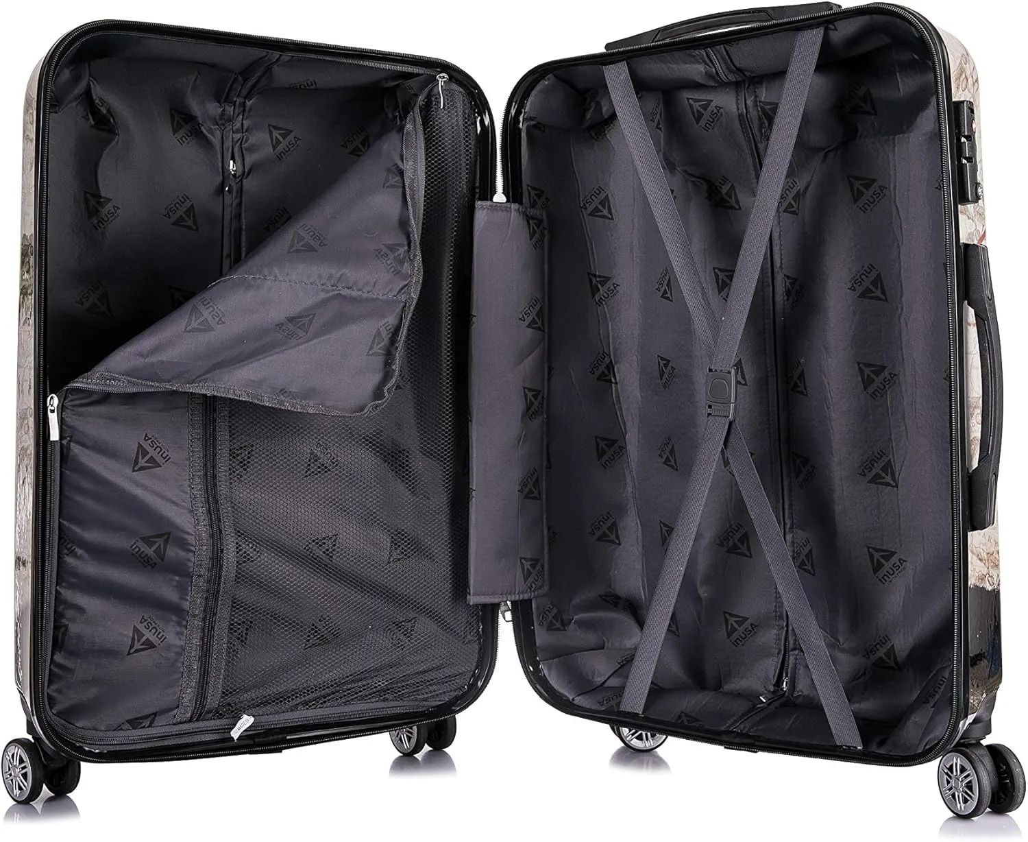 InUSA Paris Print Luggage with Spinner Wheels | Durable Lightweight Hardside Suitcase | Travel Bag with Handle and Trolley | (20in, 24in, 28in) 3 Piece Set