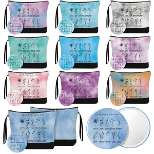 Kacctyen Christian Gifts for Women 10 Colors Christian Makeup Bag Religious Compact Mirror Bible Verse Cosmetic Bag with Zipper Inspirational Pocket Mirror for Women Sister Church Member Gift(20 Pcs)