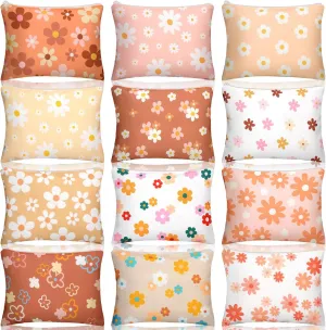 Kajaia 12 Pcs Daisy Floral Makeup Bags Bulk Fall Autumn Cosmetic Toiletry Bags Cute Portable Travel Purse Organizer Storage Zipper Pouch for Thanksgiving Christmas Women Adult Aesthetic Stuff