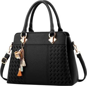 KANC Leather Shoulder Bag for Women Womens Handbags Ladies Purse Satchel Shoulder Bags Roomy Fashion Tote (3-Black, One Size)