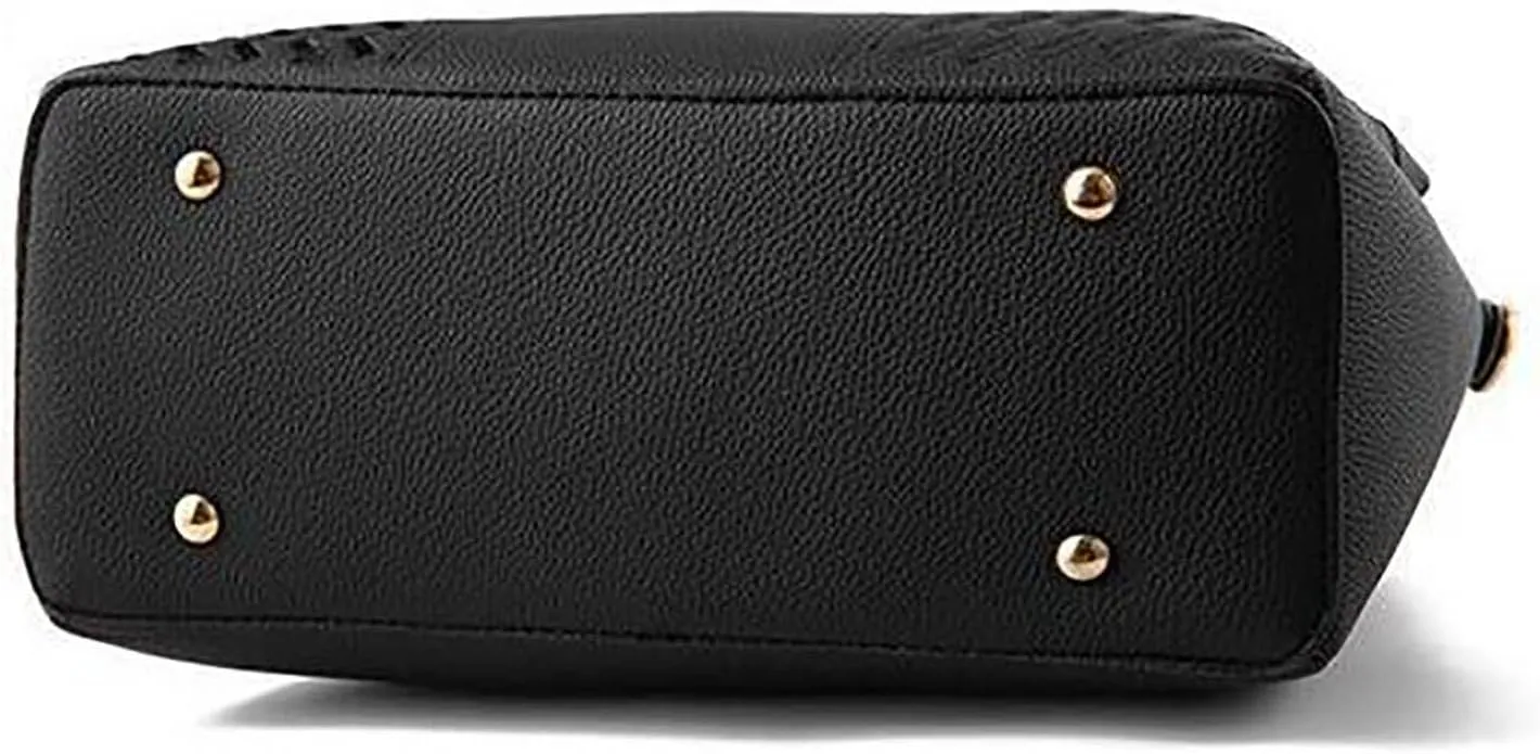 KANC Leather Shoulder Bag for Women Womens Handbags Ladies Purse Satchel Shoulder Bags Roomy Fashion Tote (3-Black, One Size)