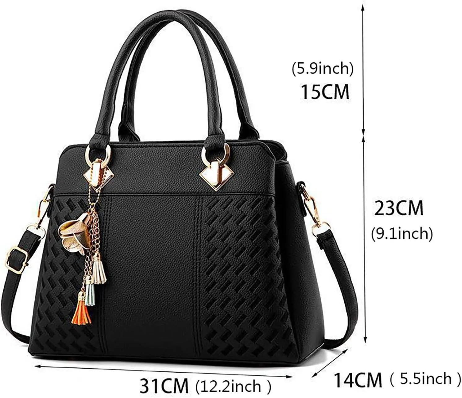 KANC Leather Shoulder Bag for Women Womens Handbags Ladies Purse Satchel Shoulder Bags Roomy Fashion Tote (3-Black, One Size)