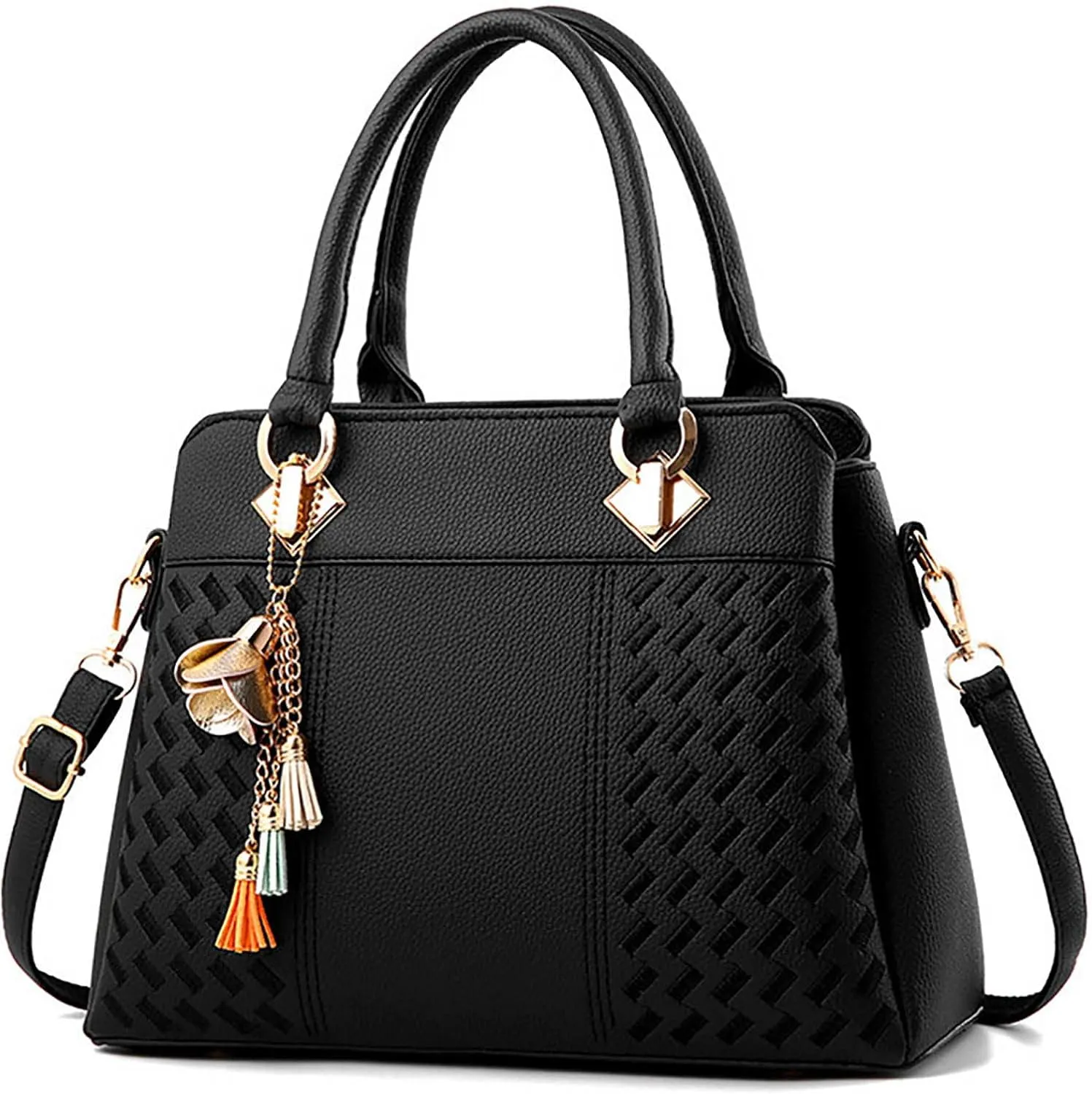 KANC Leather Shoulder Bag for Women Womens Handbags Ladies Purse Satchel Shoulder Bags Roomy Fashion Tote (3-Black, One Size)