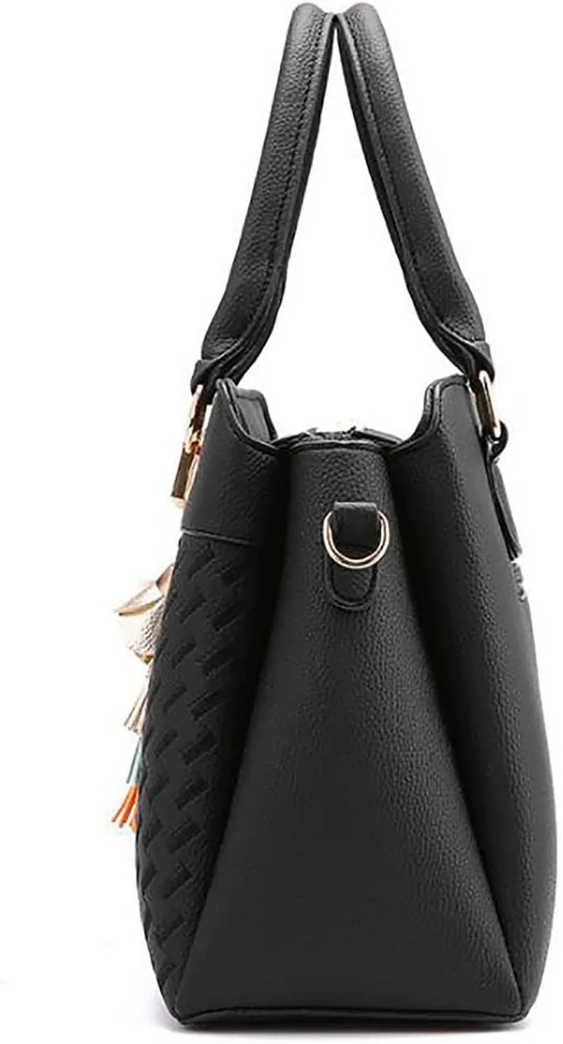 KANC Leather Shoulder Bag for Women Womens Handbags Ladies Purse Satchel Shoulder Bags Roomy Fashion Tote (3-Black, One Size)